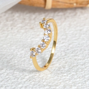Elegant 18k gold plated V-shaped ring with sparkling cubic zirconia stones for women