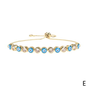 Detail of adjustable evil eye bracelet with colorful enamel beads and cubic zirconia
