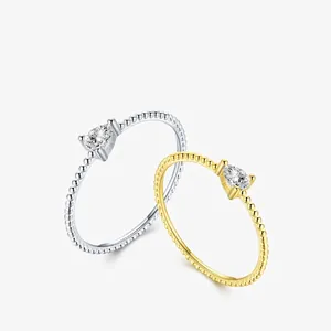 925 Sterling Silver Ring Pear Cut Zircon Water Drop Beaded Band Minimalist Korean Style Jewelry For Women