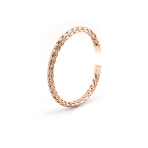 Minimalist rose gold stainless steel woven wire open cuff bracelet for a trendy punk look