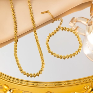 Stainless Steel Heart Shaped Link Chain Necklace And Bracelet 18K Gold Plated Hollow Minimalist Jewelry For Women