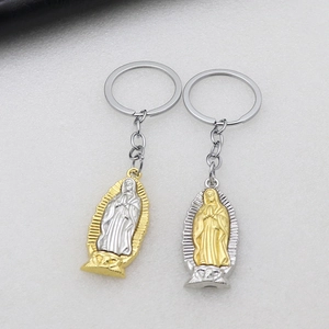 Vintage Religious Virgin Mary Keychain Two-Tone Gold Silver Catholic Lady Guadalupe Metal Pendant Key Ring For Car Bag Accessory