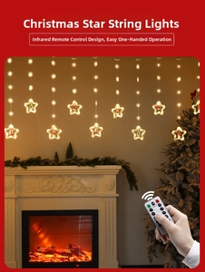 Star-shaped LED curtain lights with remote control and warm white holiday glow