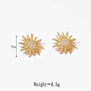 Boucles d'oreilles tournesol dorées en acier 316 avec strass en cristal, diamètre 25mm