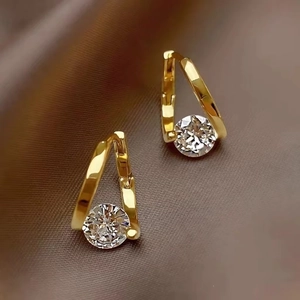 925 silver needle gold geometric earrings with sparkling round zircon crystals