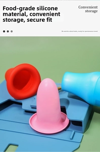 Elastic silicone leak-proof sleeves for travel bottles in red, pink, and sky blue colors