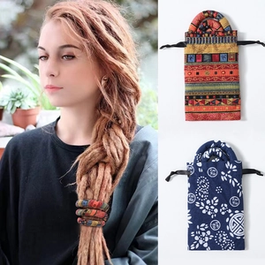 Ethnic pattern bendable hair ties for locs with colorful storage pouches detail view