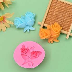 Pink silicone rose flower mold for DIY fondant cakes and clay with petal texture details