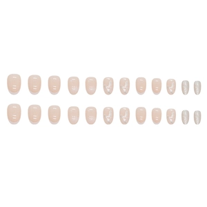 Oval French white snowflake bow and champagne glitter press-on nails set for women