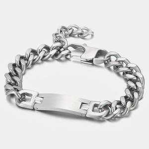 Bracelet Gourmette Homme Acier Inoxydable 316L Mat Plaque ID Hip Hop Street Rock Punk