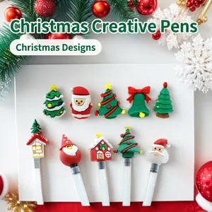 Creative Christmas silicone pencil toppers featuring Santa, trees, and festive bells