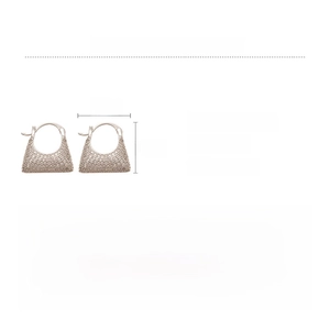 Detailed view of silver copper hoop earrings with zircon pavé setting and dimensions