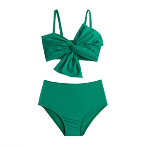 Maillot de bain sirène deux pièces vert émeraude pour filles avec haut à nœud et taille haute