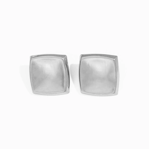 Minimalist square 18K stainless steel stud earrings with white iridescent shell inlay