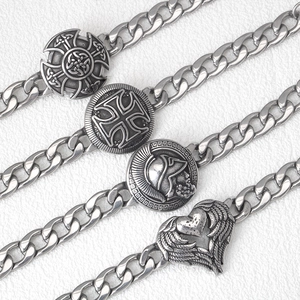 Silver stainless steel Viking Cuban chain bracelets with Celtic knot and Spartan helmet pendants