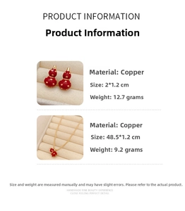 Detailed view of red enamel gourd jewelry set with dimensions and weight specs