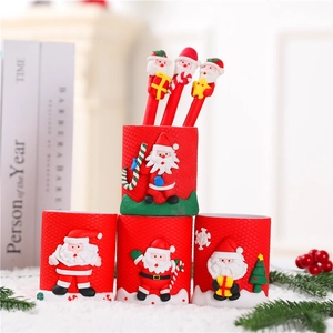 Cute Cartoon Santa Claus Snowman Reindeer Christmas Ballpoint Pens With PVC Pen Holder Set For Holiday Gift Student School Office