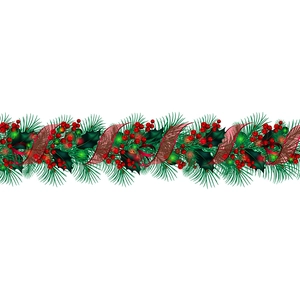 Bordure de Noël avec aiguilles de pin vertes, baies rouges et rubans dorés festifs