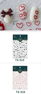 Detailed 3D embossed heart nail stickers TS915 in black and red sketch designs