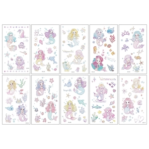 Set of 10 glitter mermaid temporary tattoos for kids with colorful ocean designs