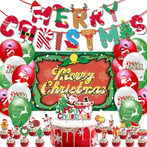 Christmas Party Decoration Kit Santa Claus Elk Holiday Banner Latex Balloon Cake Topper Gathering Home Ornament Supplies