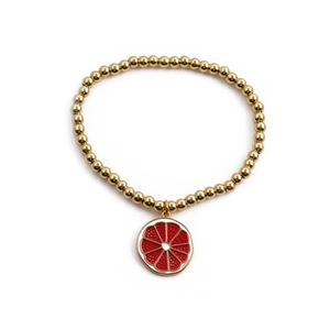 Gold-plated beaded bracelet featuring a colorful orange enamel slice pendant for women