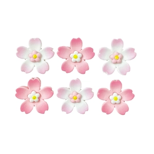 Pink and white gradient resin cherry blossom flowers for DIY crafts set of six
