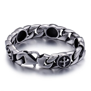 Men Vintage Bracelet Stainless Steel 316L Cuban Chain Gothic Punk Cross Anchor Relief Heavy Link Wrist Jewelry
