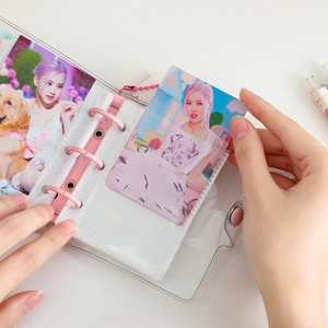 Pink 3-ring transparent PVC binder album with glitter finish and cute bunny design