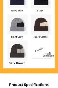 Palette de couleurs détaillée des bonnets tricotés en marine, noir, gris et brun