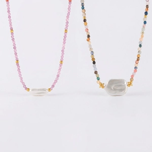 Baroque Beaded Necklace With Natural Stone And Freshwater Pearl Titanium Steel 18K Gold Plated Fashion Jewelry For Women
