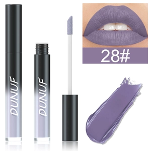 Détails du rouge à lèvres mat teinte 28 violet gris avec applicateur et swatch
