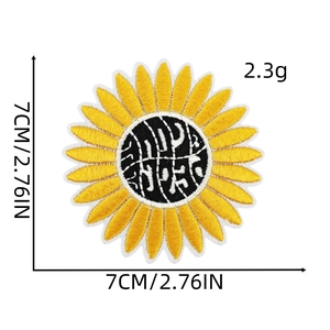 7cm sunflower embroidered patch for laptop with yellow petals and black core detail