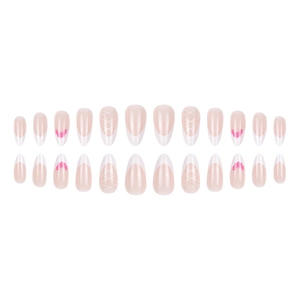 Halloween almond false nails with red bat designs and French white tips 24pcs set