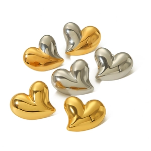Polished stainless steel heart-shaped stud earrings in gold, silver, and dual-tone finishes