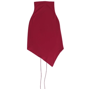 Detailed view of the dark red asymmetric halter neck top with fine fabric texture