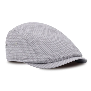 Lightweight grey gingham flat cap with breathable metal eyelets for summer sun protection