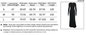 Detailed size chart for women's slim fit long dress with S, M, L measurements in CM