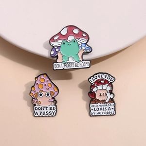 Cartoon Mushroom Frog Enamel Pin Badge Zinc Alloy Dark Humor Slogan Gothic Novelty Jewelry Gift Clothing Accessory