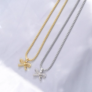 Elegant Bowknot Pendant Necklace Copper Zirconia Inlaid Cross Chain Choker For Women Affordable Luxury Fashion Jewelry Accessory