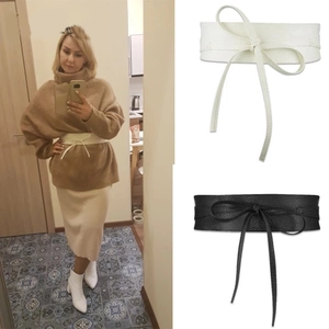 Damen Breiter Korsettgürtel PU Leder Litschi Struktur Bindeknoten Schleife Obi Taillenband Für Kleider