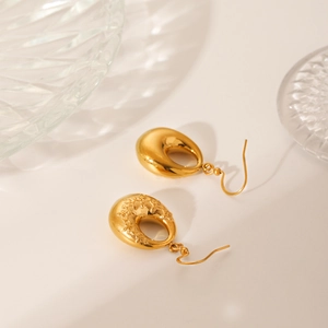 French court style 18K gold plated stainless steel teardrop earrings with floral carving