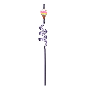 Reusable purple spiral straw with cartoon ice cream cone decoration for kids party
