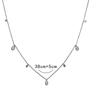 Elegant silver tassel necklace with teardrop zircon pendants, 38cm chain plus 5cm extender