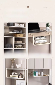 Multi-scene use of white metal under-shelf hanging storage basket for cabinets