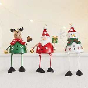 Christmas Tree Hanging Ornaments Iron Art Dangling Legs Reindeer Snowman Santa Claus Metal Painted Festive Holiday Decor