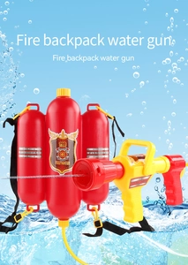 Kids firefighter backpack water gun with large capacity red tank and spray nozzle