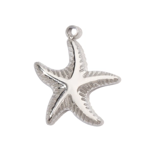 Detailed view of starfish pendant in silver stainless steel with realistic texture
