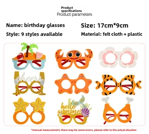 Tableau détaillé des tailles pour neuf lunettes de fête amusantes en feutre et plastique