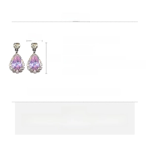 Detail view of pear-cut pink zircon necklace set with dimensions and material specs